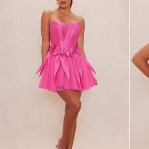 Pink Satin Mini Dress with Bow